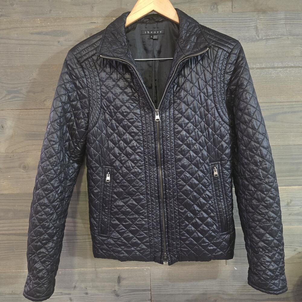 Theory Women's Small Black Quilted Jacket Nylon Insulated Full Zip Design